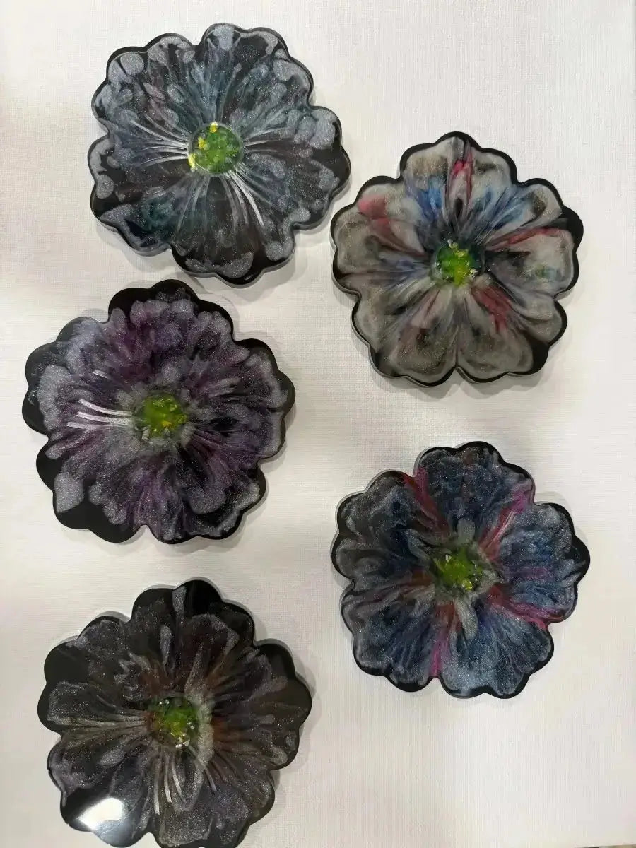 Handmade epoxy resin flower bloom coasters for everyday table decor