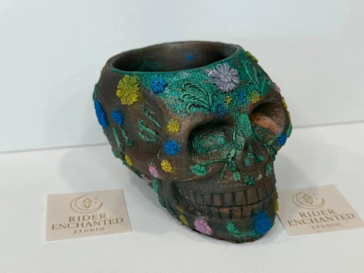 Handmade epoxy resin skull planter, one of our small resin planter pots