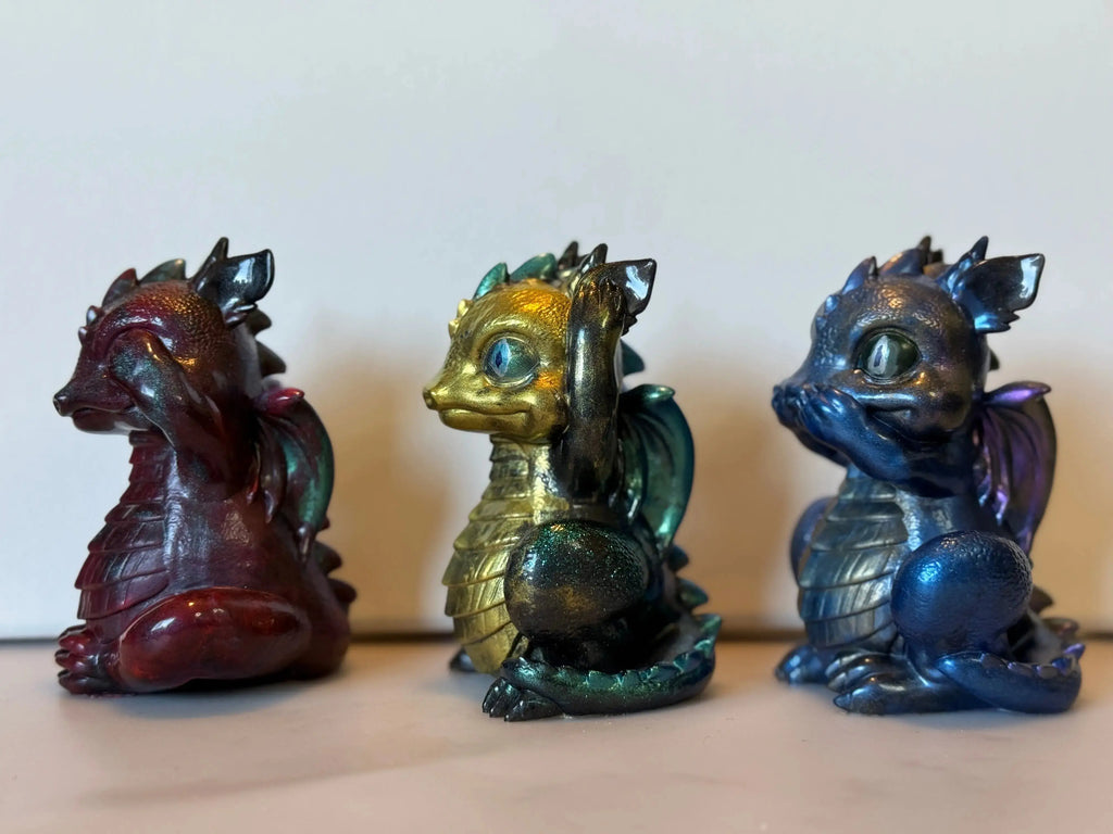 🐉 4-Inch “See No Evil, Hear No Evil, Speak No Evil” Dragons – Tiny Guardians with Big Attitude! Rider Enchanted Studio
