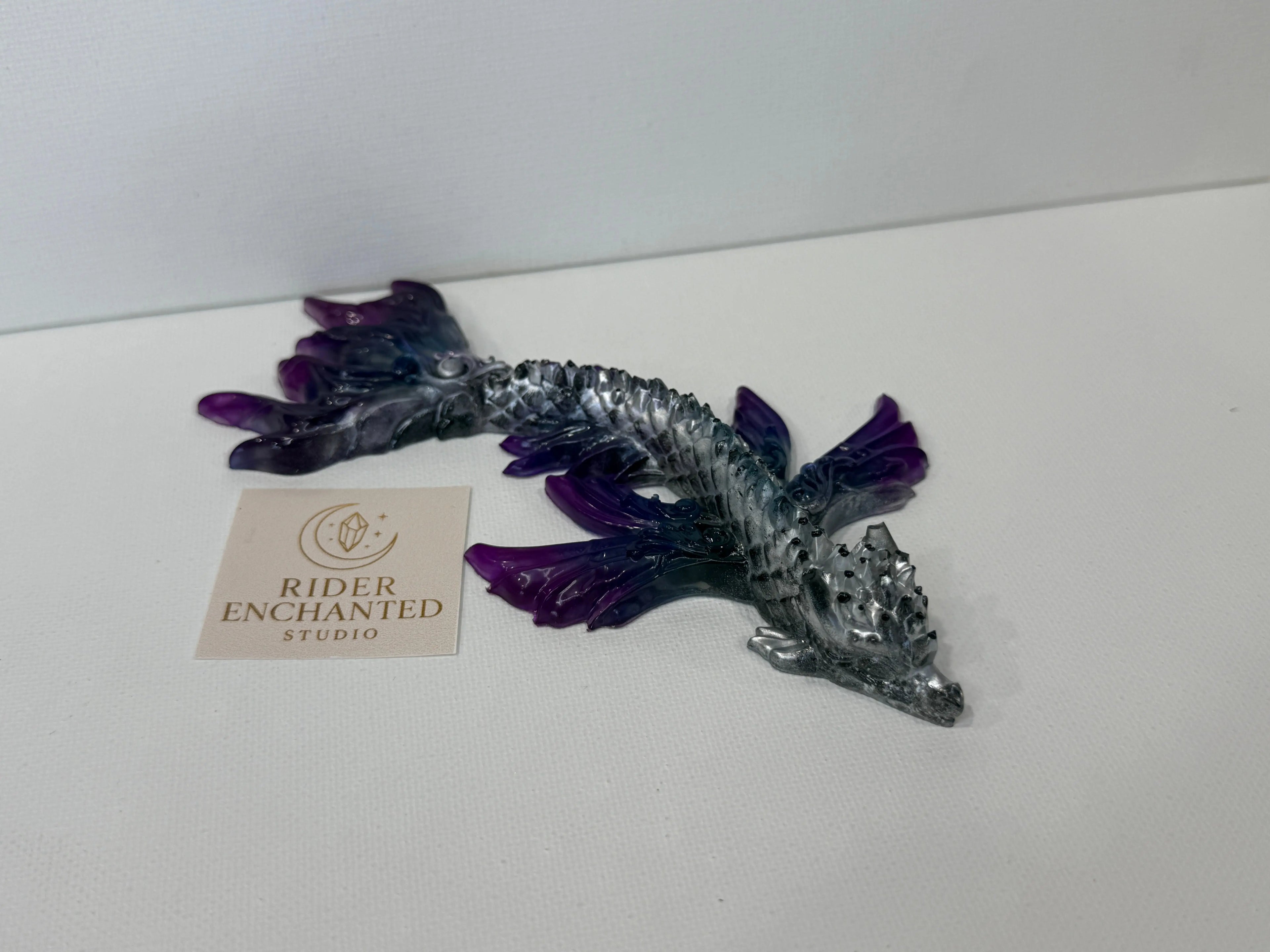 Silver, Purple & Blue Winged Dragon – 4‑Inch Handcrafted Mystic Guardian Rider Enchanted Studio