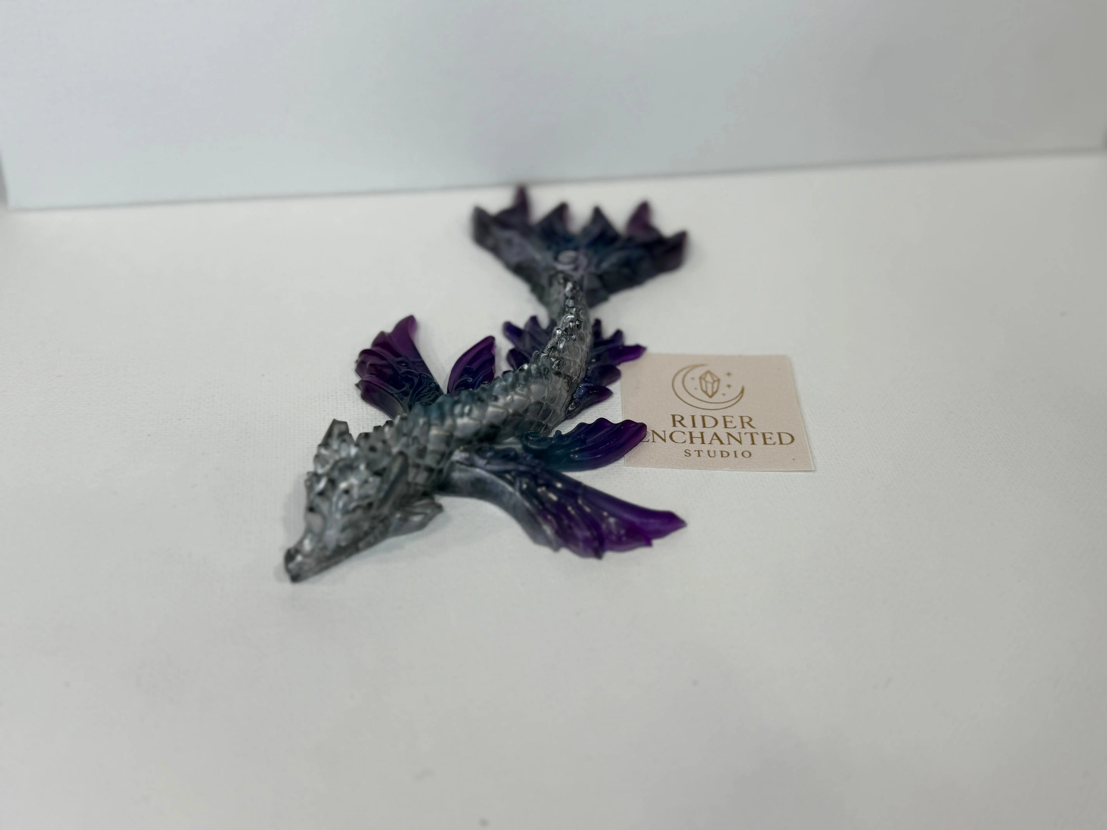 Silver, Purple & Blue Winged Dragon – 4‑Inch Handcrafted Mystic Guardian Rider Enchanted Studio