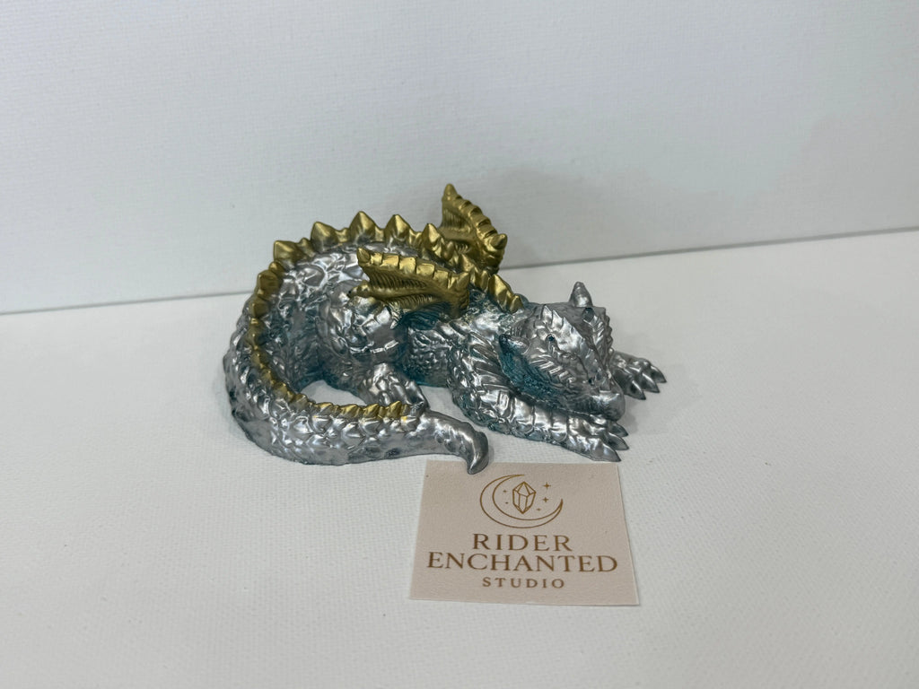 Sleeping Baby Dragon Sliver and Gold(4") Rider Enchanted Studio