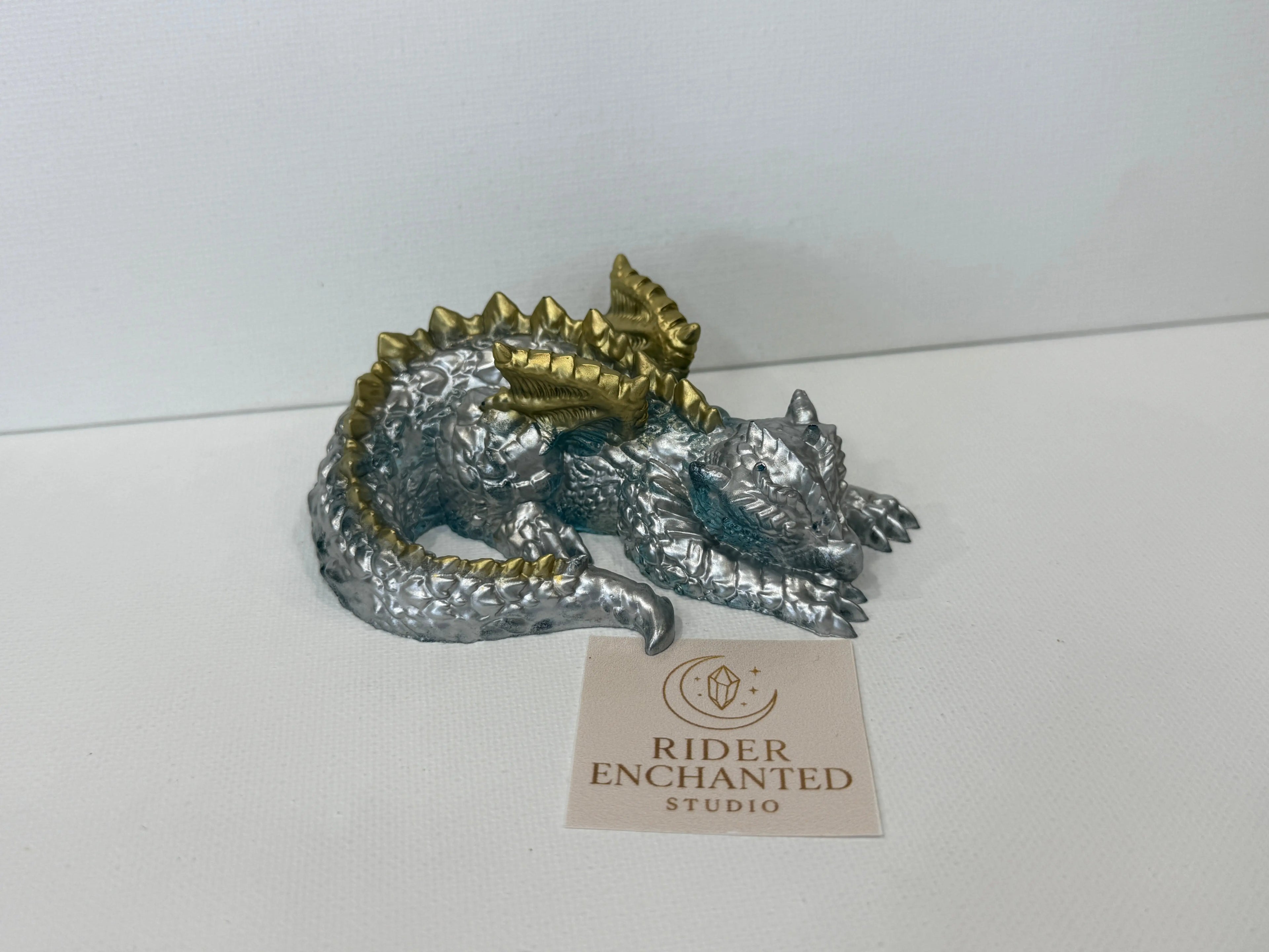 Sleeping Baby Dragon Sliver and Gold(4") Rider Enchanted Studio