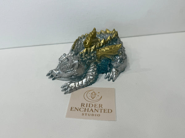 Sleeping Baby Dragon Sliver and Gold(4") Rider Enchanted Studio
