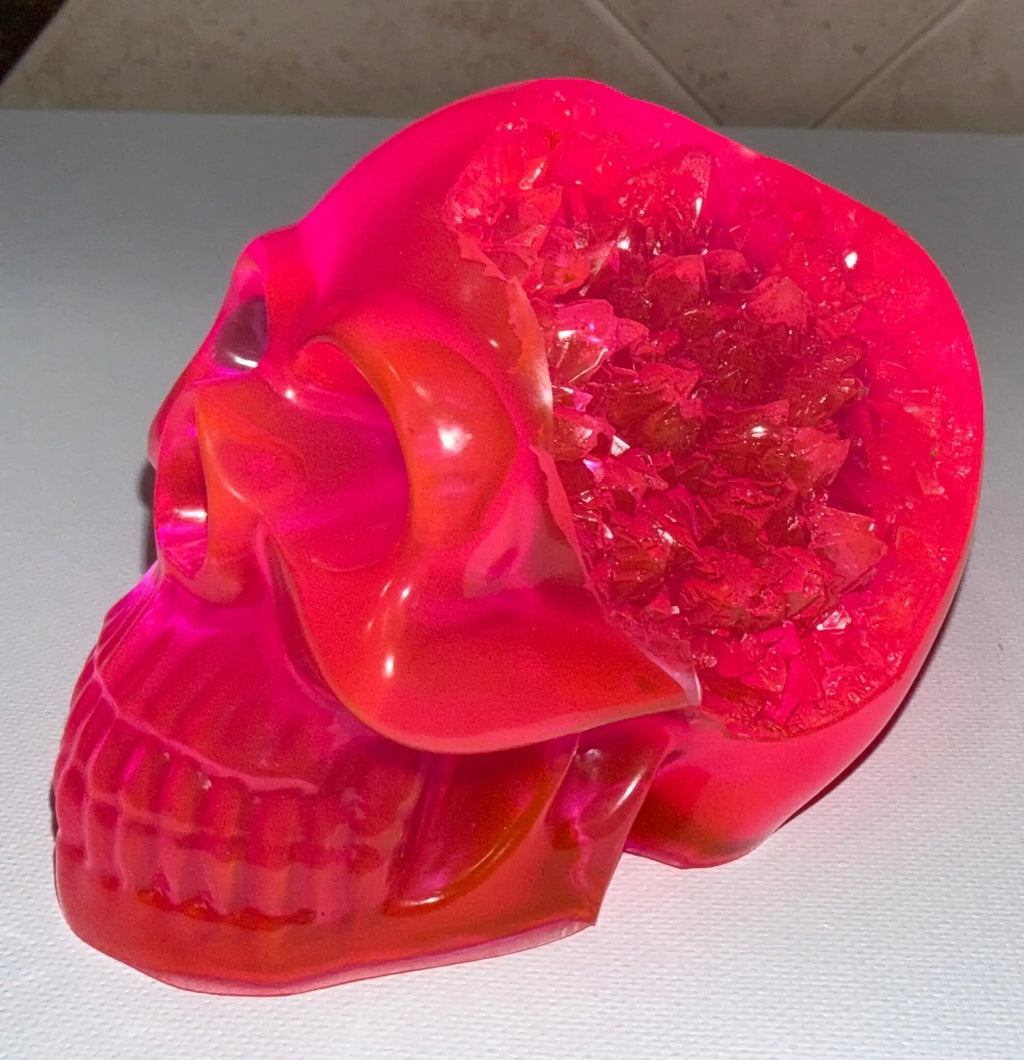 Pink glow in the dark Crystal Resin Skull Rider Enchanted Studio