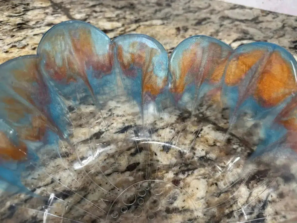 handmade epoxy resin bloom catch-all bowl, angle 2, Rider Enchanted Studio