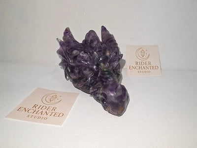 Dragon Head Resin Sculpture – Enchanted Dragon Bust, Amethyst Purple, handmade epoxy resin, Rider Enchanted Studio