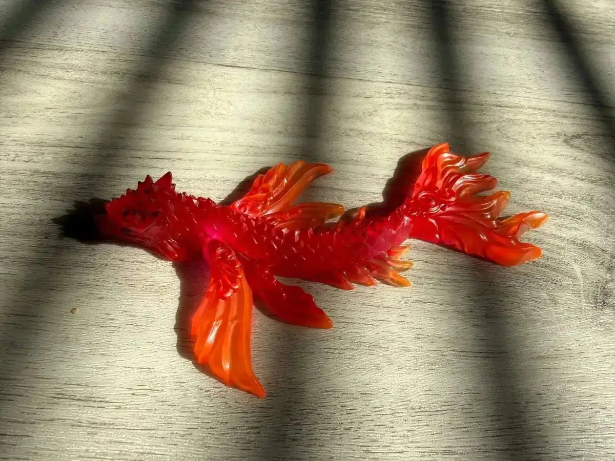 4" handmade epoxy resin fire winged dragon figurine, angle 1, Rider Enchanted Studio