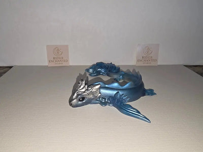 3" handmade epoxy resin ice dragon — Frost Blue & Pearl Silver, Rider Enchanted Studio