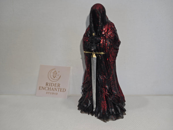 3" Black & Crimson Red epoxy resin Knight Wraith figurine with gold-hilt sword and Rider Enchanted Studio card