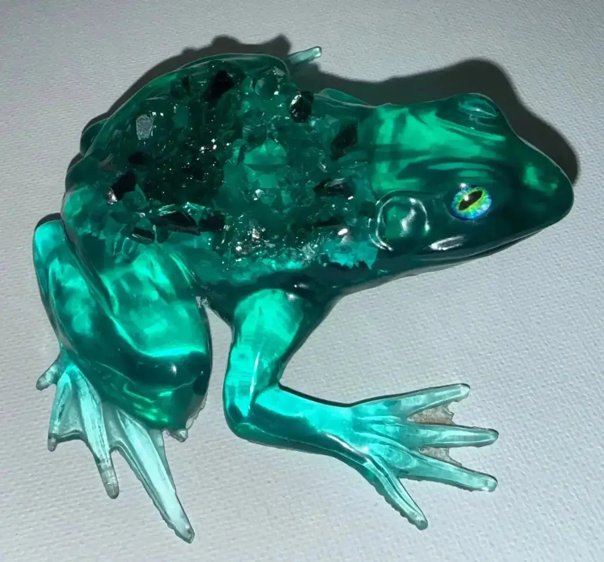 4" handmade epoxy resin crystal frog figurine, angle 2, Rider Enchanted Studio
