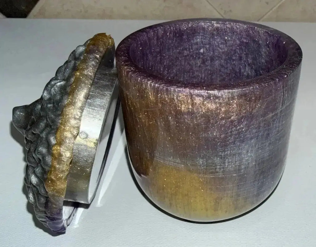 3" handmade epoxy resin acorn pot — Emerald & Copper, Rider Enchanted Studio