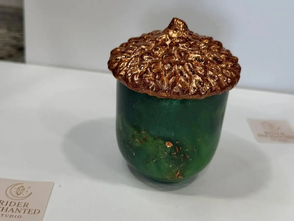 3" handmade epoxy resin acorn pot, angle 3, Rider Enchanted Studio