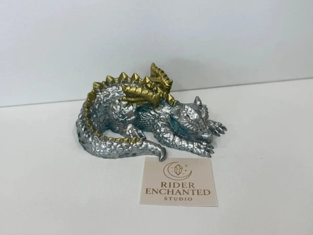 Sleeping Baby Dragon Sliver and Gold(4") Rider Enchanted Studio