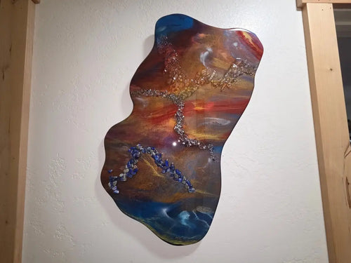 Sunset Canyon Geode Wall Art – 18x12 Original with Real Crystals, handmade epoxy resin, Rider Enchanted Studio
