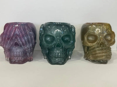 handmade epoxy resin three wise skulls set, angle 1, Rider Enchanted Studio