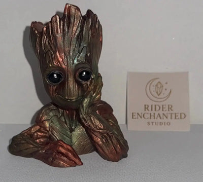 3" epoxy resin tree figurine in copper and moss green – Rider Enchanted Studio